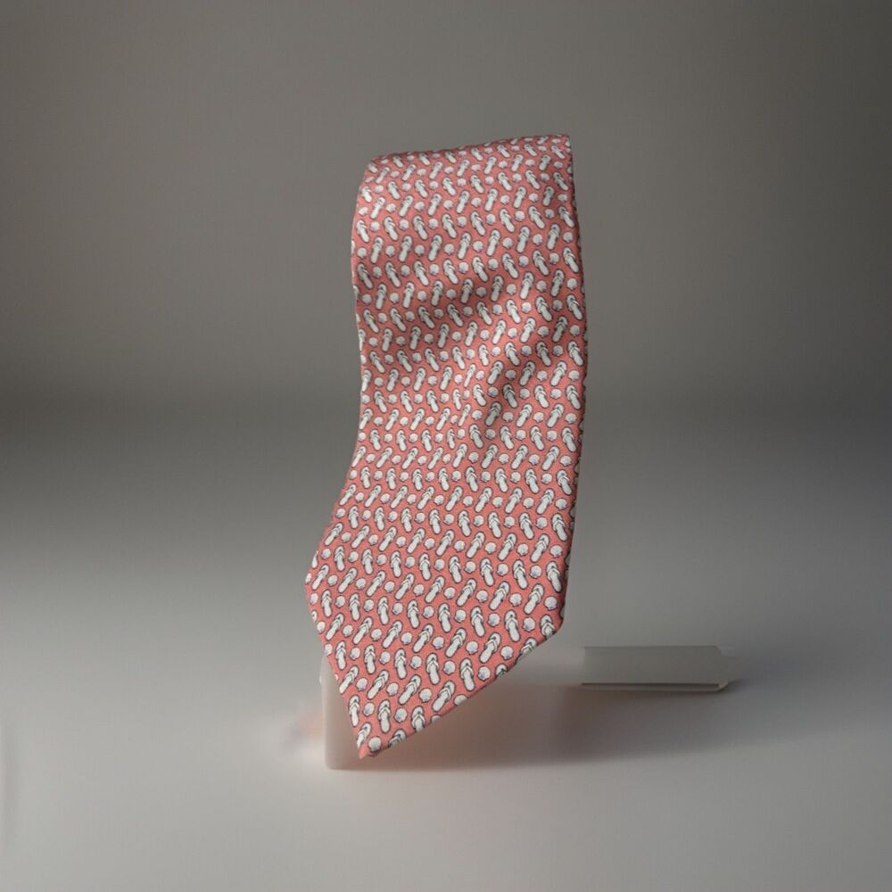 Vineyard Vines Necktie Mens OS Pink Vintage Flip Flop Seashell Silk USA Made